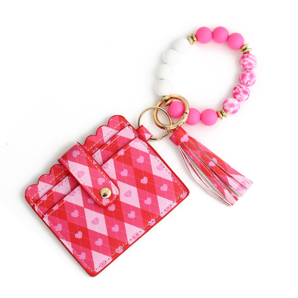 Love Polyurethane Card Holder Silica Gel Key Chain European And American Printed Silicone Beads Bracelet Women's Wallet