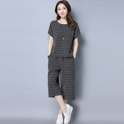 Women's Loose Short-sleeved Cropped Wide-leg Pants Suit