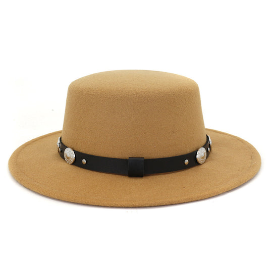 Simple Casual Warm Woolen All-Match British Fashion Metal Buckle Jazz Hat