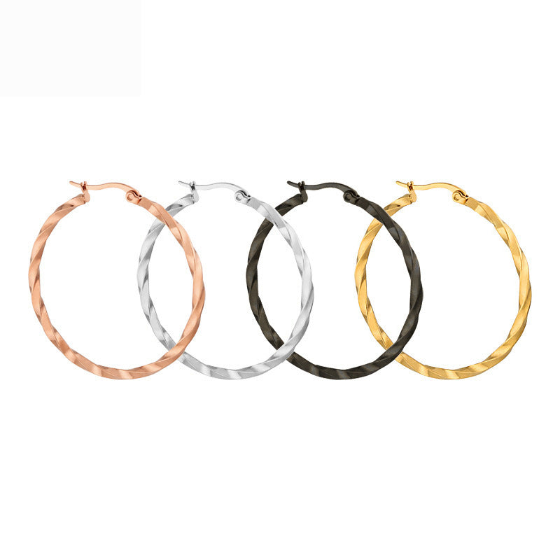 European And American Fashion Stainless Steel Twist Twisted Wire Big Circle Earrings