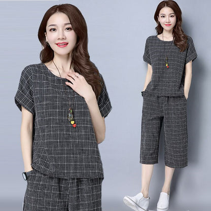 Women's Loose Short-sleeved Cropped Wide-leg Pants Suit