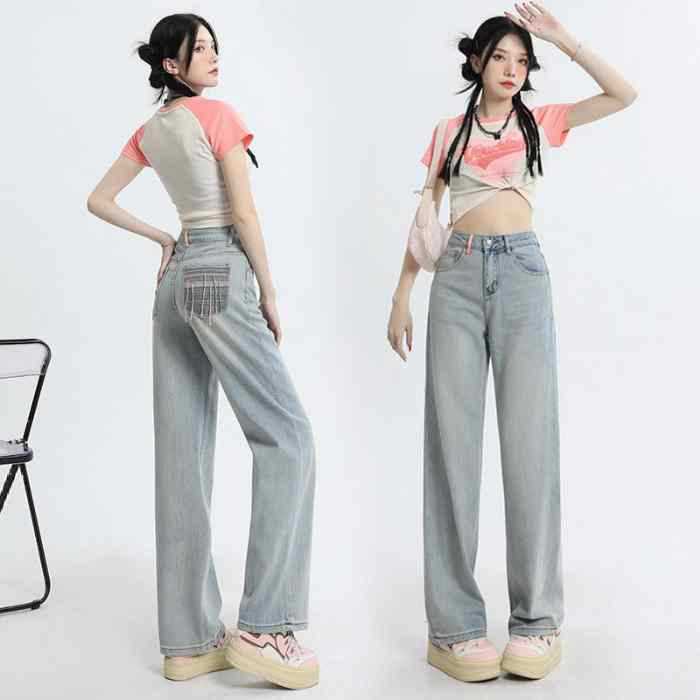 Light Blue High Waist Wide Leg Jeans For Women