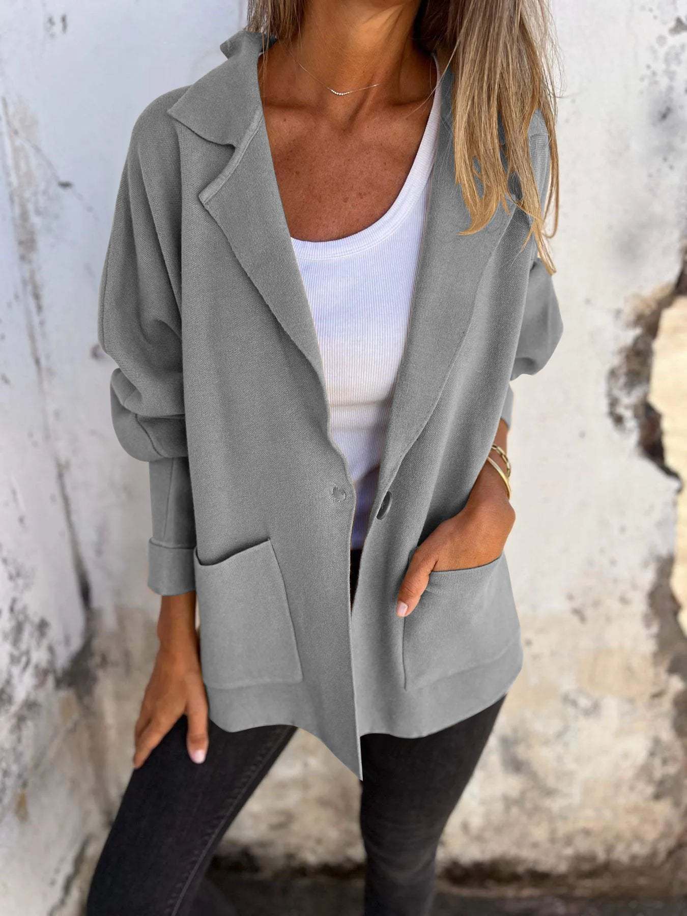 Casual Lapel Jacket With Pockets Fashion Versatile Long Sleeve Outwear Tops Coat For Womens Clothing